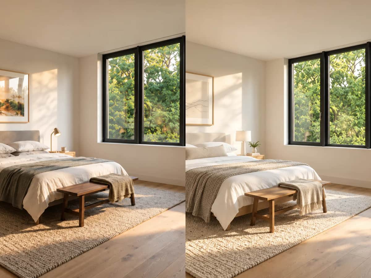 Example bedroom beside its Scandinavian restyle.