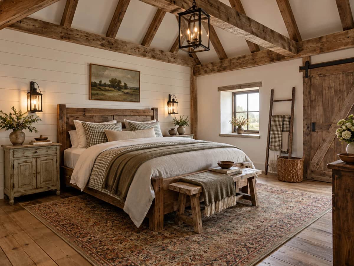 Farmhouse bedroom design study.