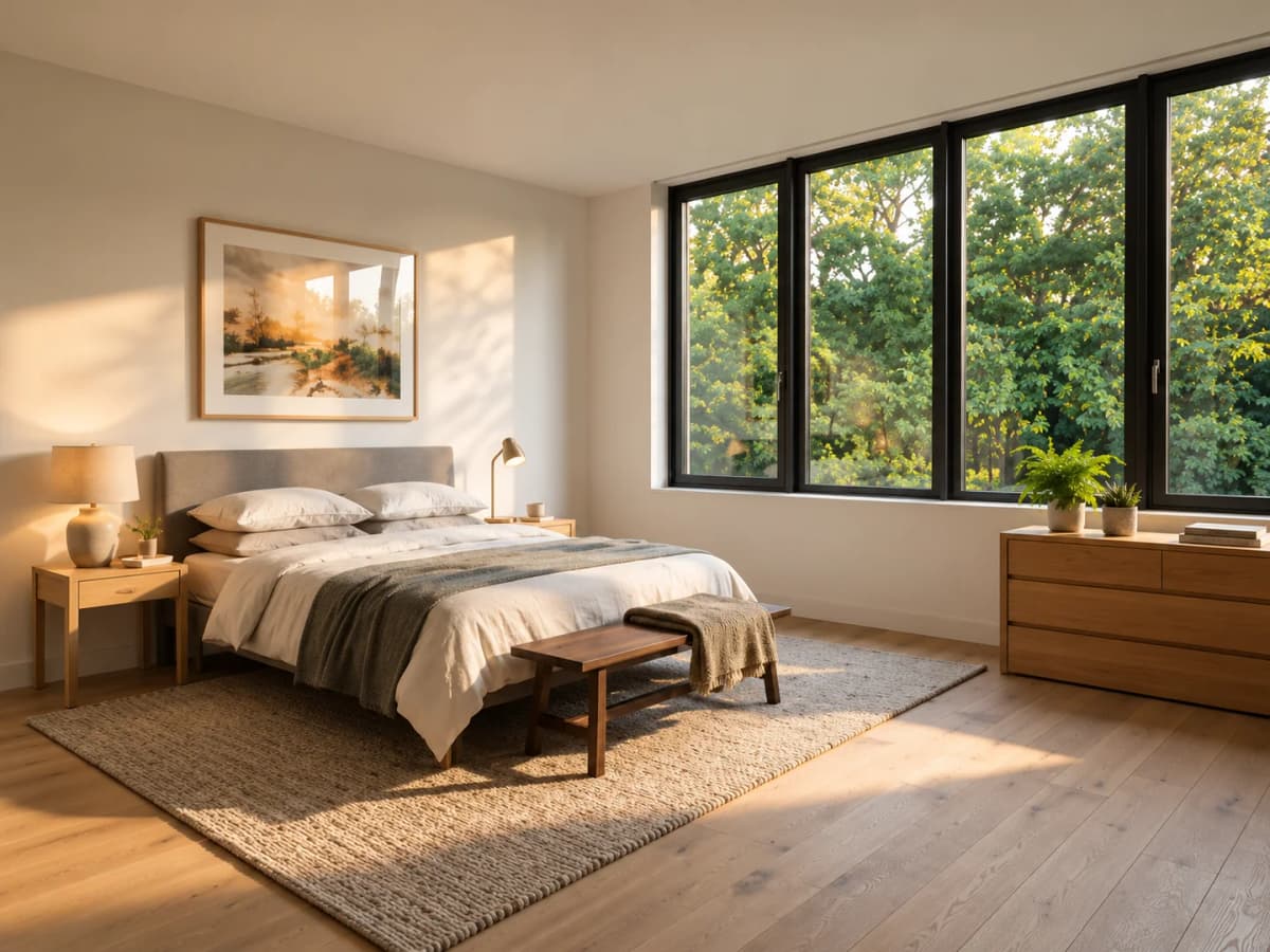 The authorized bedroom input with the bed, three-window wall and dresser visible