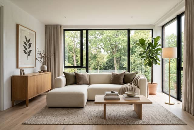 Virtual staging before and after: an empty listing photo furnished from the same camera angle — After